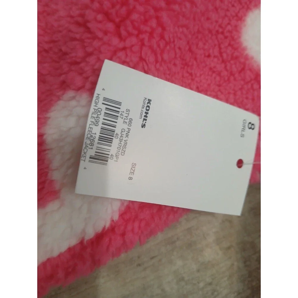Girl’s Jumping Beans High Pile Fleece Jacket Pink White Flower Full Zip - Size 8